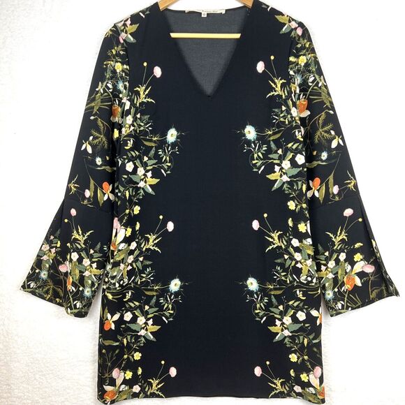 RACHEL Rachel Roy Women’s Black Floral Shift Dress w/Pockets & Slit Sleeves Sz 4 - Picture 4 of 16